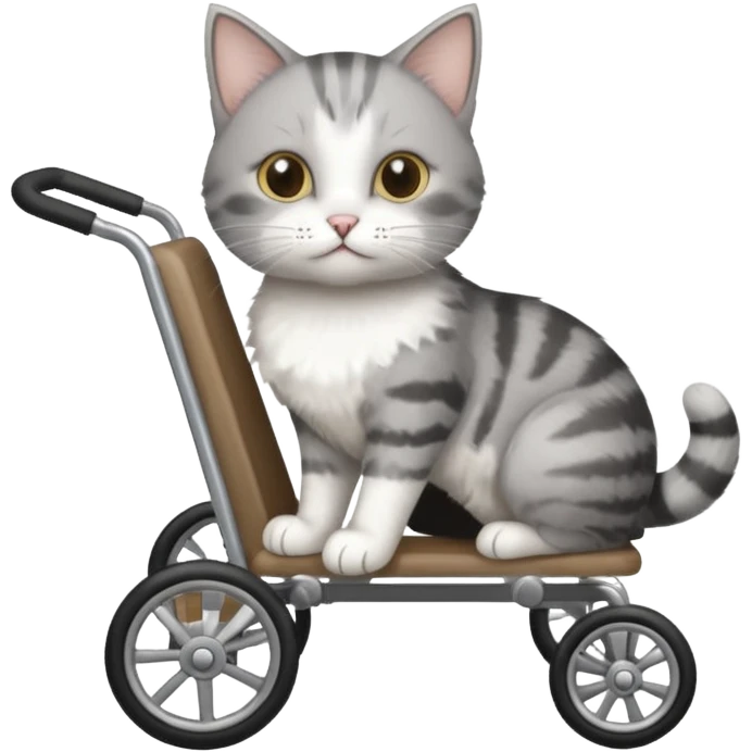 grey and white cat in a cat wheelchair emoji