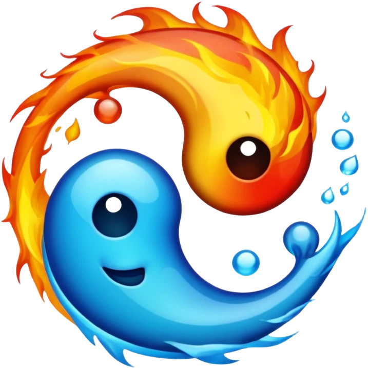 The fire and water emojis are in the form of the yin-yan symbol in front of a completely black background. emoji