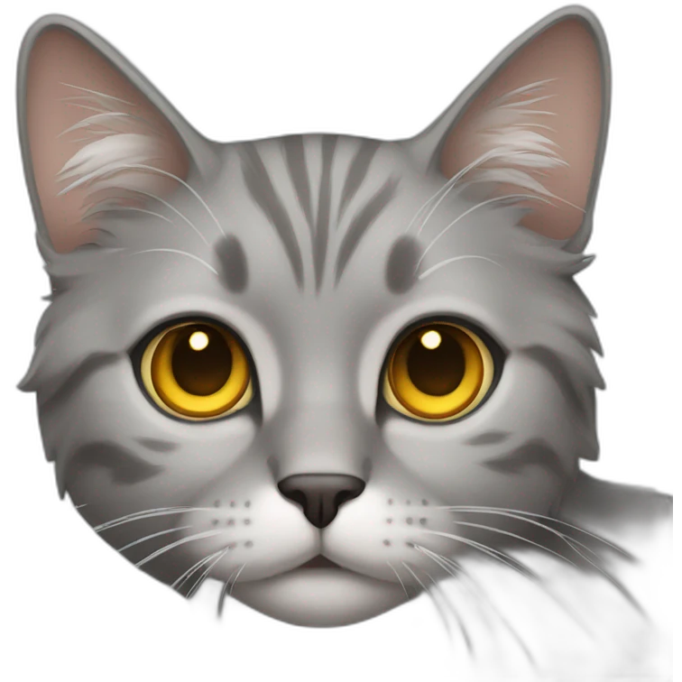 a gray, dry-haired cat with amber eyes emoji