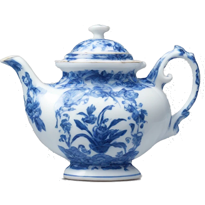 Antique porcelain teapot blue emoji