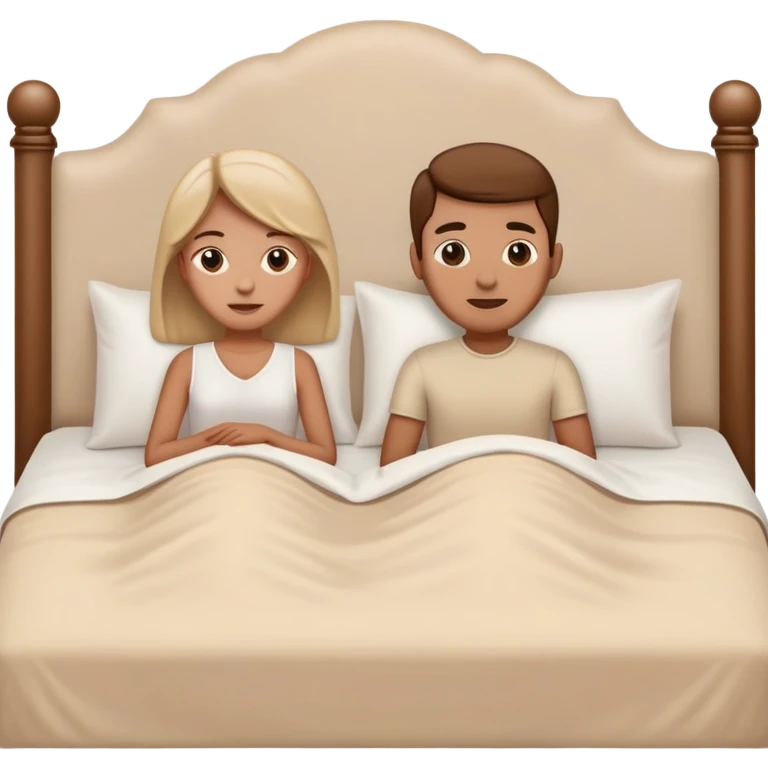 Two persons bed with white bedding and a beige head board emoji
