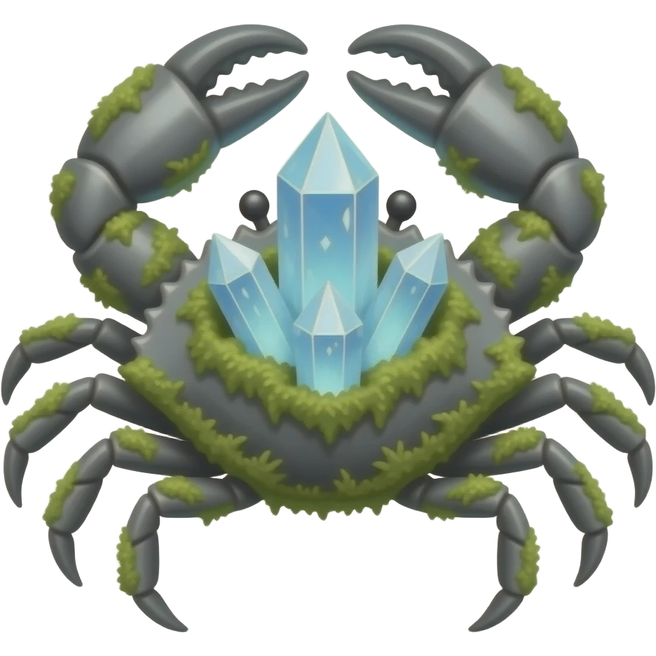 A Gray crab with crystals in a big Crystal on its back and moss on it emoji