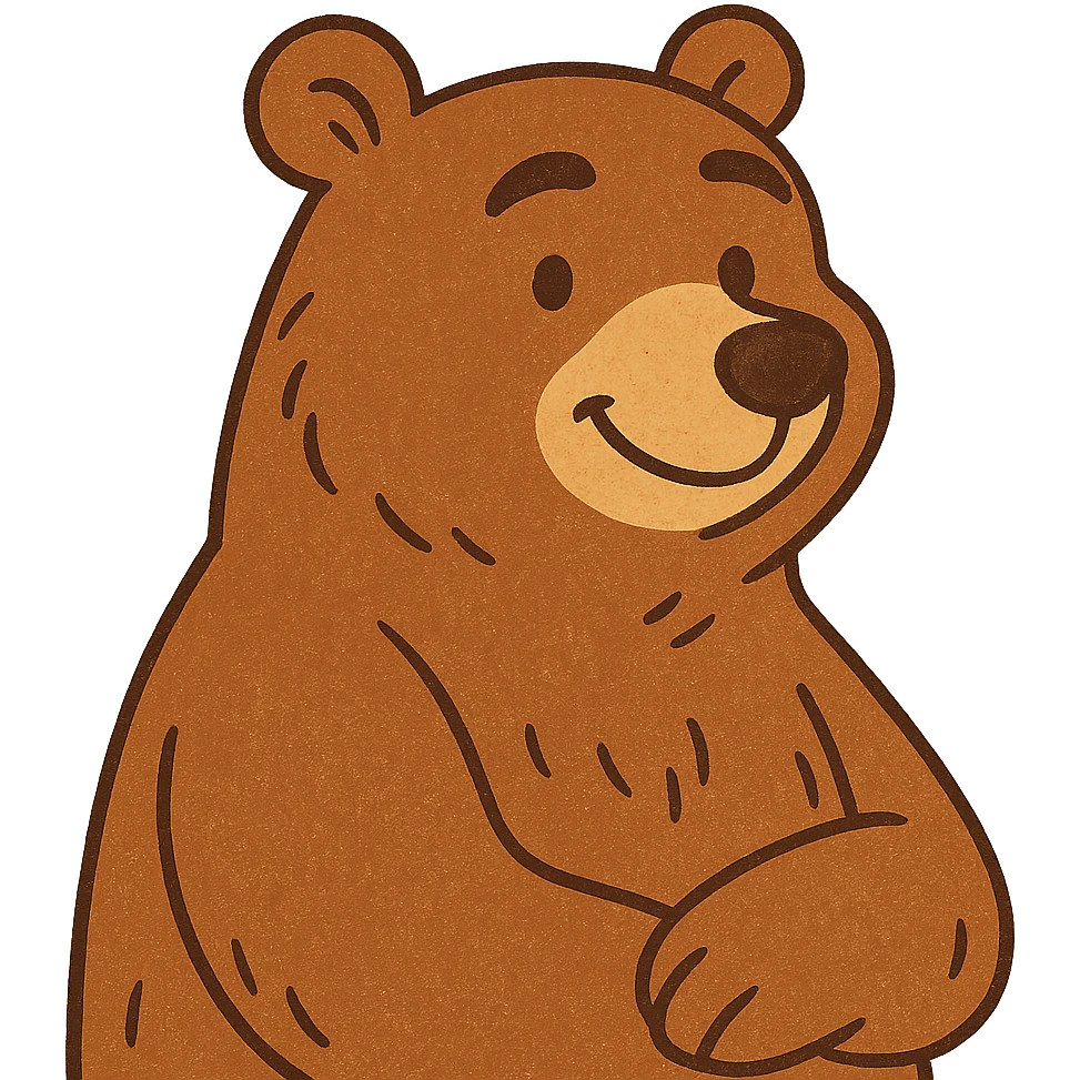 cartoon style grizzly bear with arched eyebrows and a smile emoji