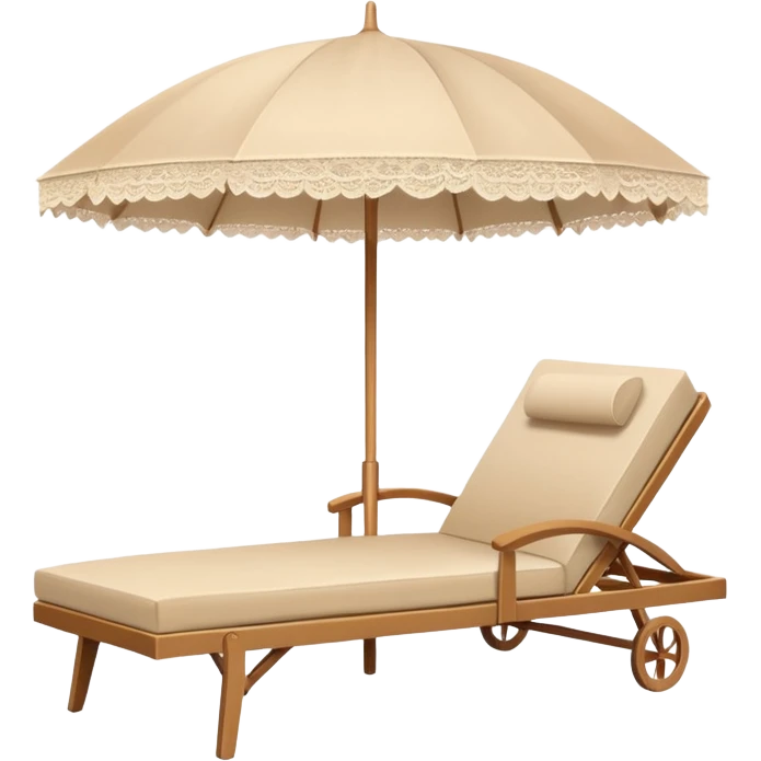 summer beige chaise lounge with beautiful beige lace umbrella emoji