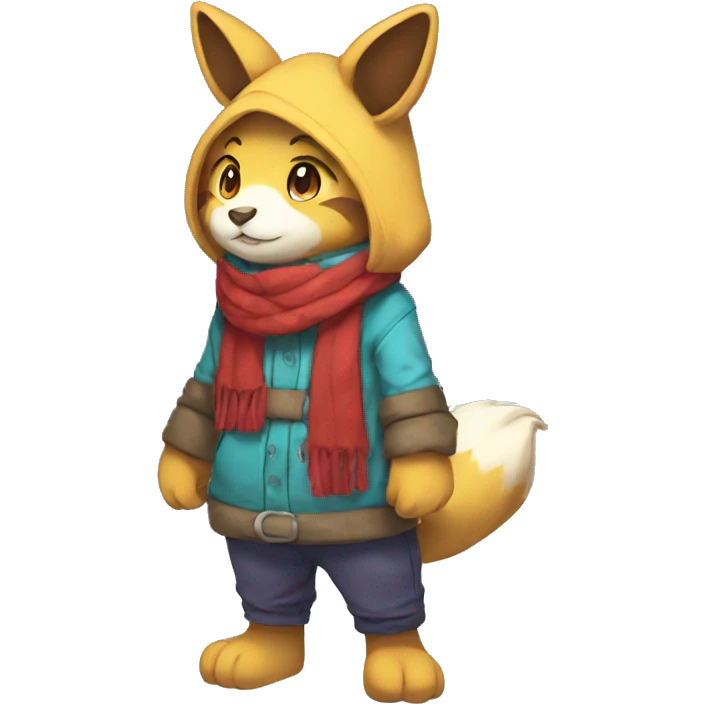 Anthro Sona Fakemon with a scarf and a hood Full Body emoji