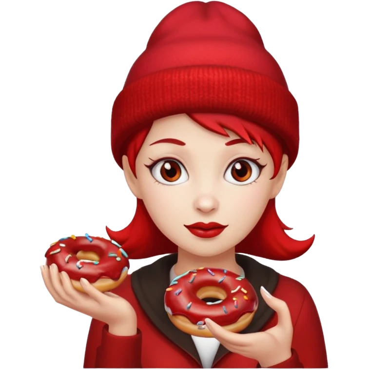 female devil wearing beanies holding donut emoji