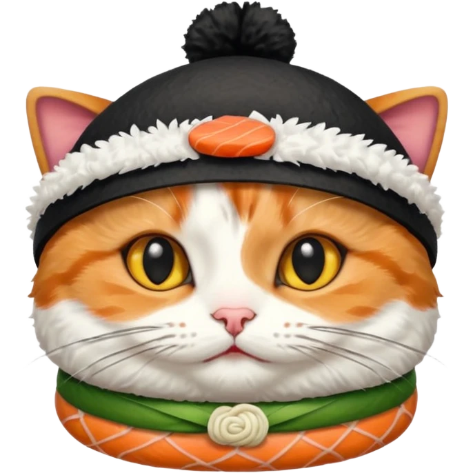 cat wearing a hat made out of sushi emoji