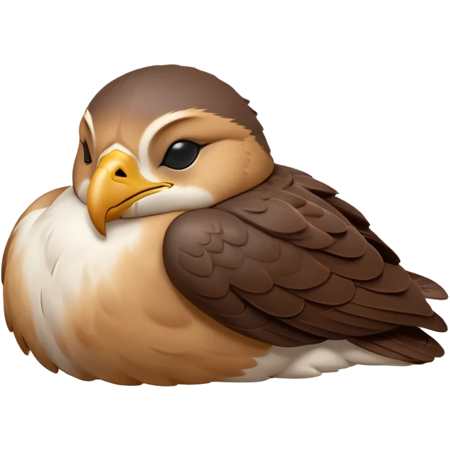 Meme-Worthy Cute Sleeping Falcon Portrait Emoji, Head resting peacefully with a contented smile, showcasing a streamlined, powerful form with eyes gently closed in serene slumber and a subtly curved beak, Simplified yet adorably endearing features, highly detailed, glowing with a soft, drowsy light, high shine, relaxed and utterly lovable, stylized with an air of playful laziness, soft glowing outline, capturing the essence of a sleeping falcon that feels destined to become the next viral icon of adorable rest! emoji