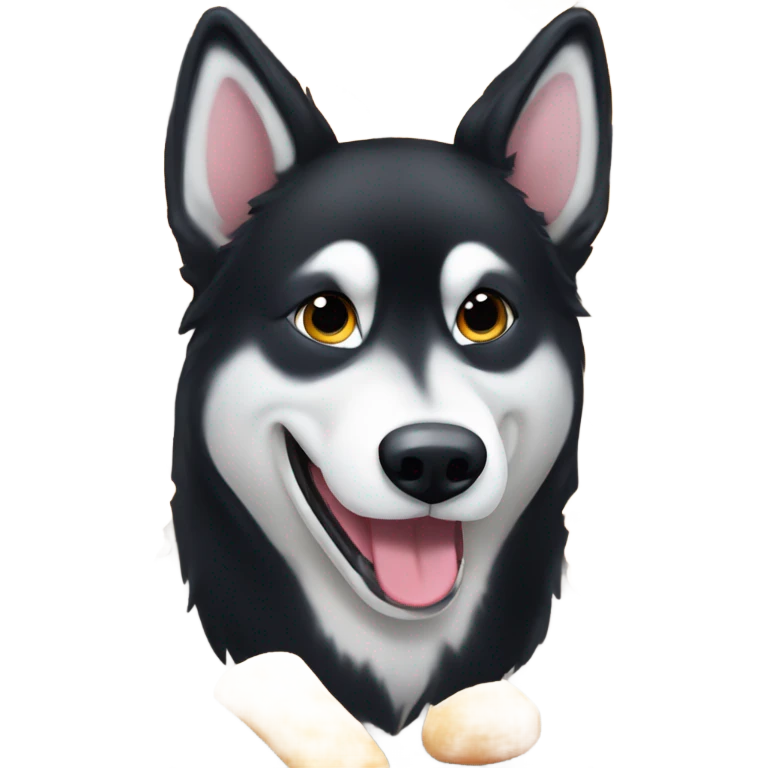 Big fat all black husky dog eating a bunch of food emoji