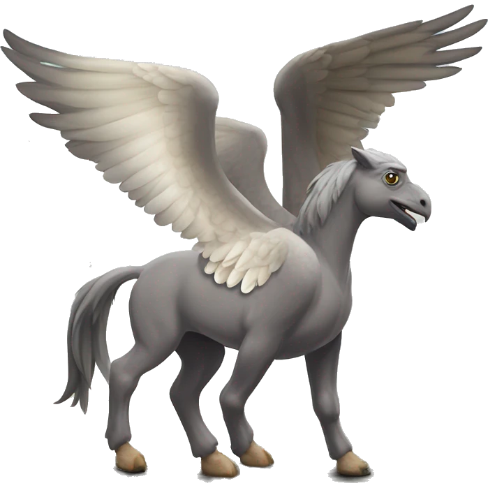 hippogriff: Majestic creatures with the front legs, wings, and head of a giant eagle and the body, hind legs, and tail of a horse. emoji