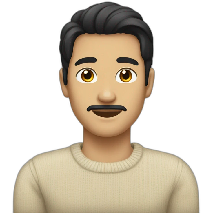a guy with a long classic hairstyle, he has black hair, he has black eyes, he also has a beige sweater, he is tall, he has an elongated neck. emoji