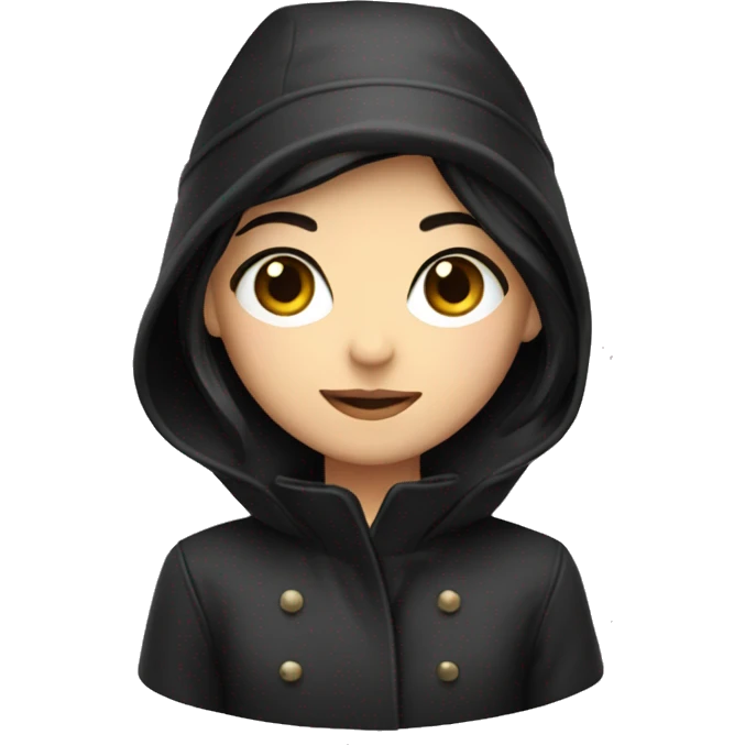 girl short dark hair dark eyed with coat gloves schal black hat emoji