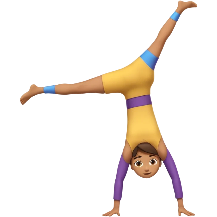 3D emoji style person doing cartwheel/flip pose, centered, soft shadow, white background. emoji