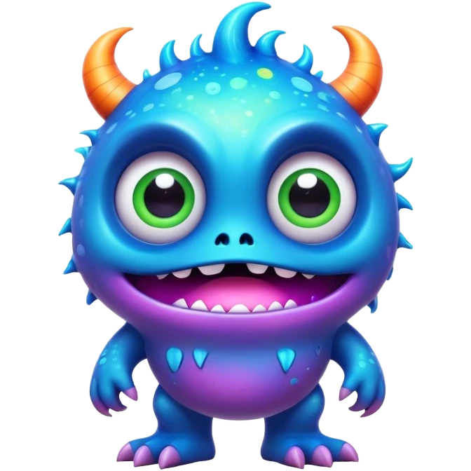 Macroscopic view, 3D, create an image of a cartoon monster with extra big shining eyes, by thomas kinkade and paul lehr, pixar cute character design, by Anne Stokes, splashes of neon galaxies, adorably cute, drew struzan inspiration, 2019, by Wojciech Korneli Stattler, beautiful matte painting emoji