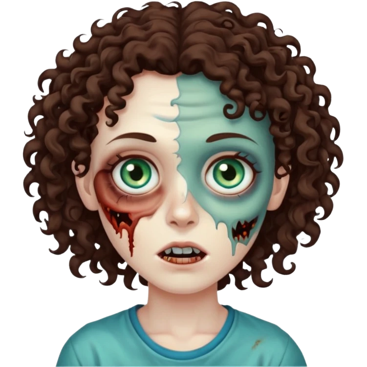 Создай человека зомби с корично,голобо-болотноми глазами и кудрявами волосами цвета темно коричневого emoji