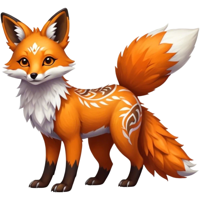 Epic Feral Rare Fantasy shiny cool fluffy Vernid-Trico-Fox-species-hybrid-animal by LiLaiRa, tribal-ark-patterns , tufted ears, full body emoji