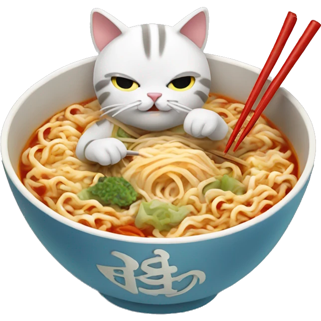 A cat eating ramen with chopsticks emoji