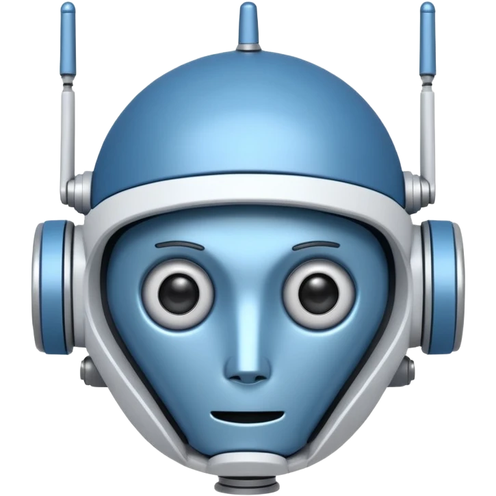 tête de robot cosmonaute bleu et blanc avec une antenne et des yeux plié emoji