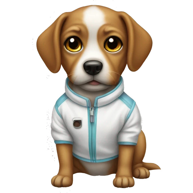 Dog wearing a baby oil suit emoji