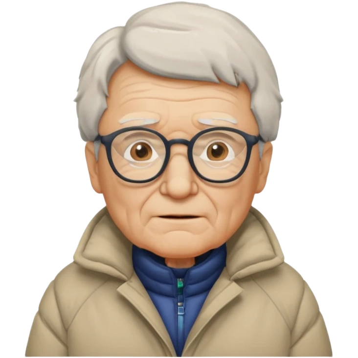 old man in puffy winter coat, wearing glasses emoji