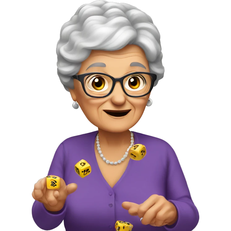 a grandmother rolling dice emoji
