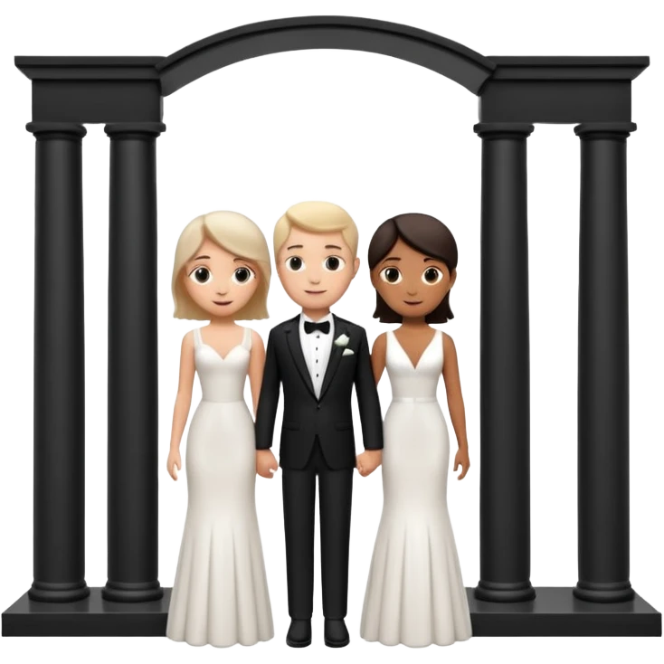 A 3D cartoon courthouse wedding venue with a bride and groom standing at the entrance, elegant white columns, soft natural lighting, simple modern decor, minimal background, realistic Memoji-style rendering. emoji