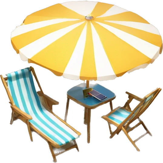 beach table with chair with Beach umbrella Include solar panels on the beach umbrella emoji