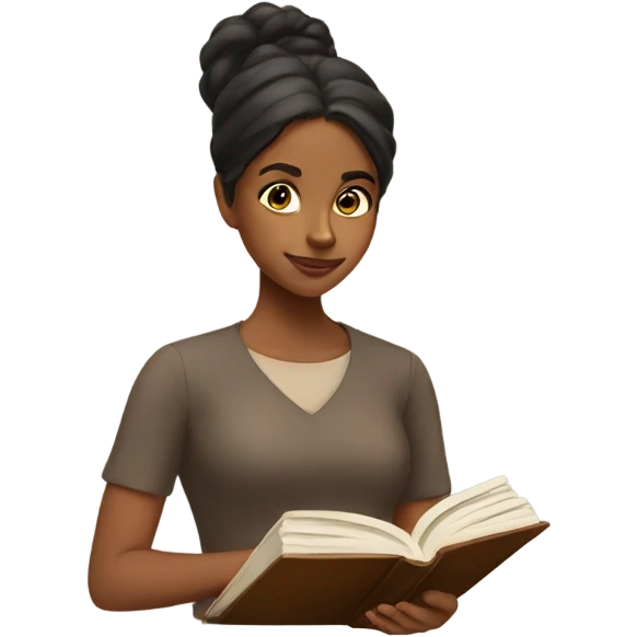 Brown girl with book emoji