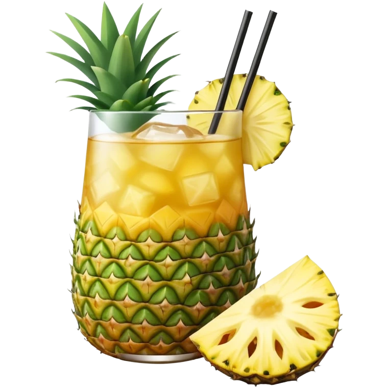 yellow pineapple refresher cocktail with only one slice of pinapple emoji