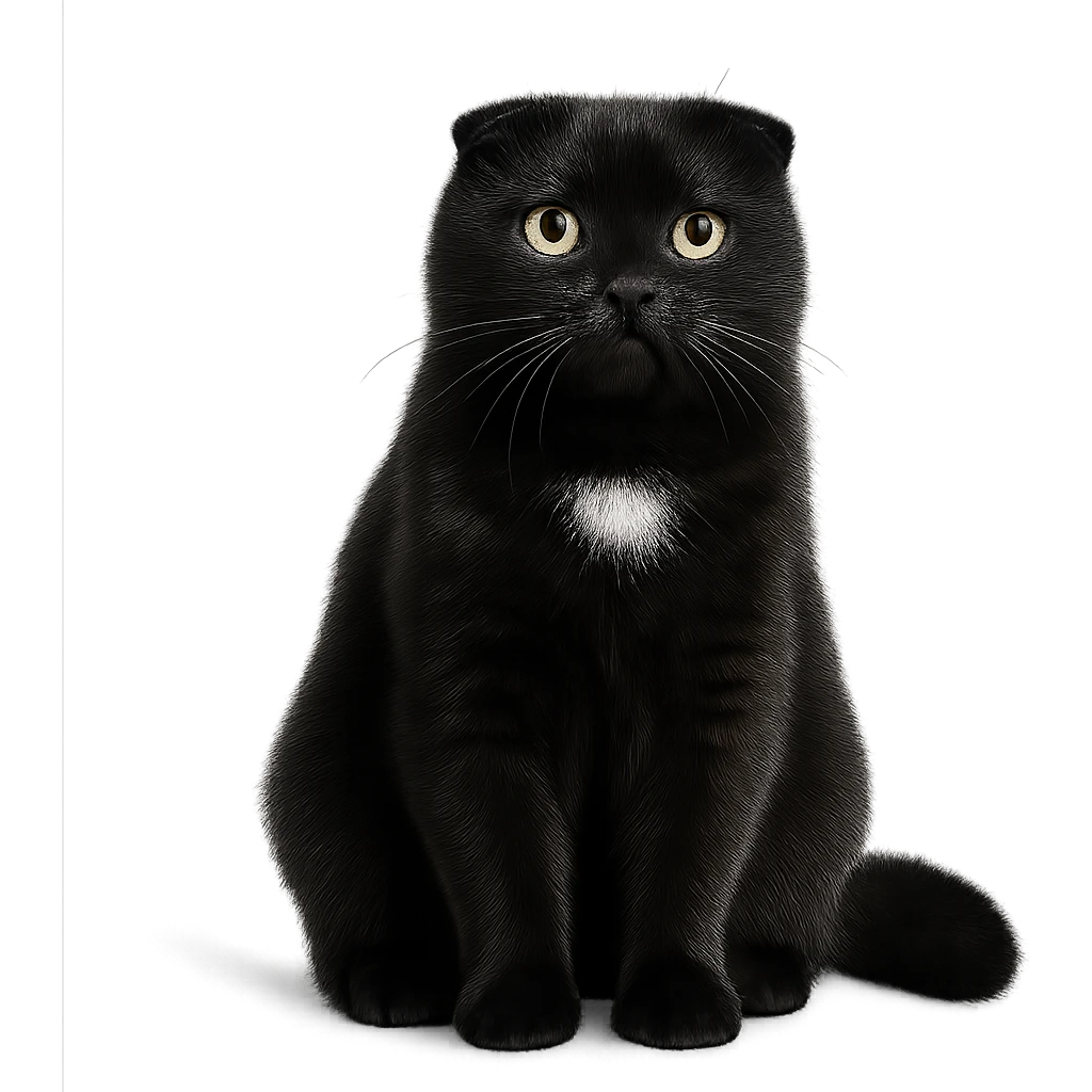 black Scottish fold cat with white spot on the chest emoji