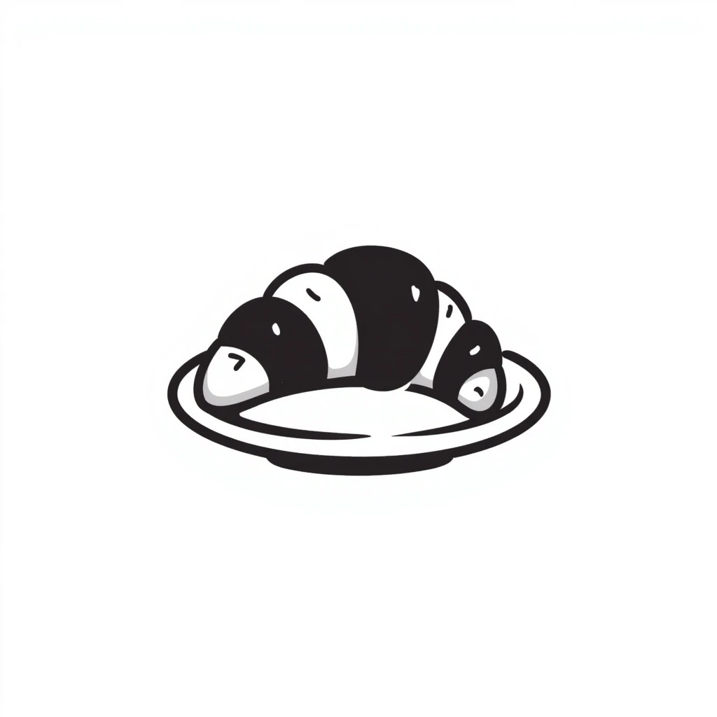 A croissant on a plate, black doodle style emoji
