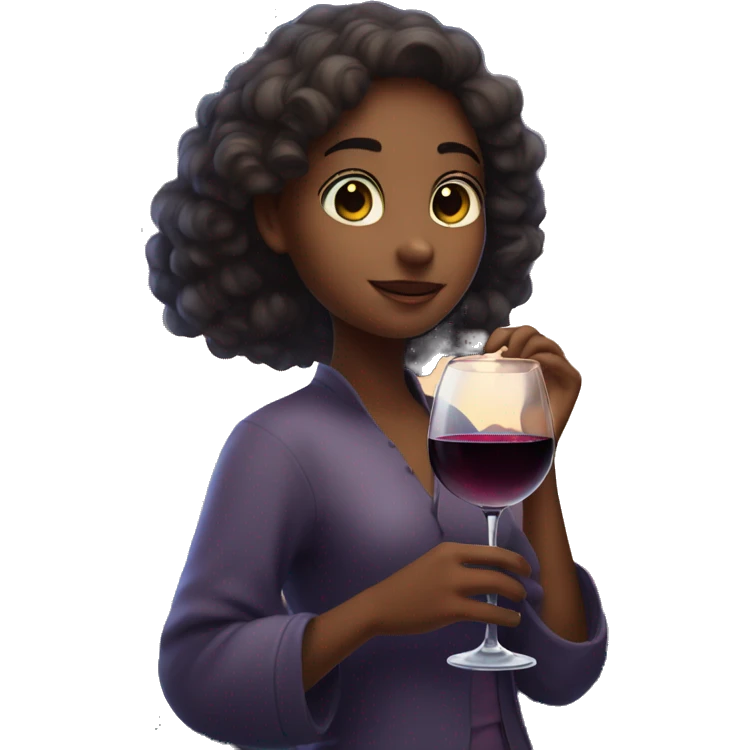 Girl under starry moonlight with wineglass in hand emoji