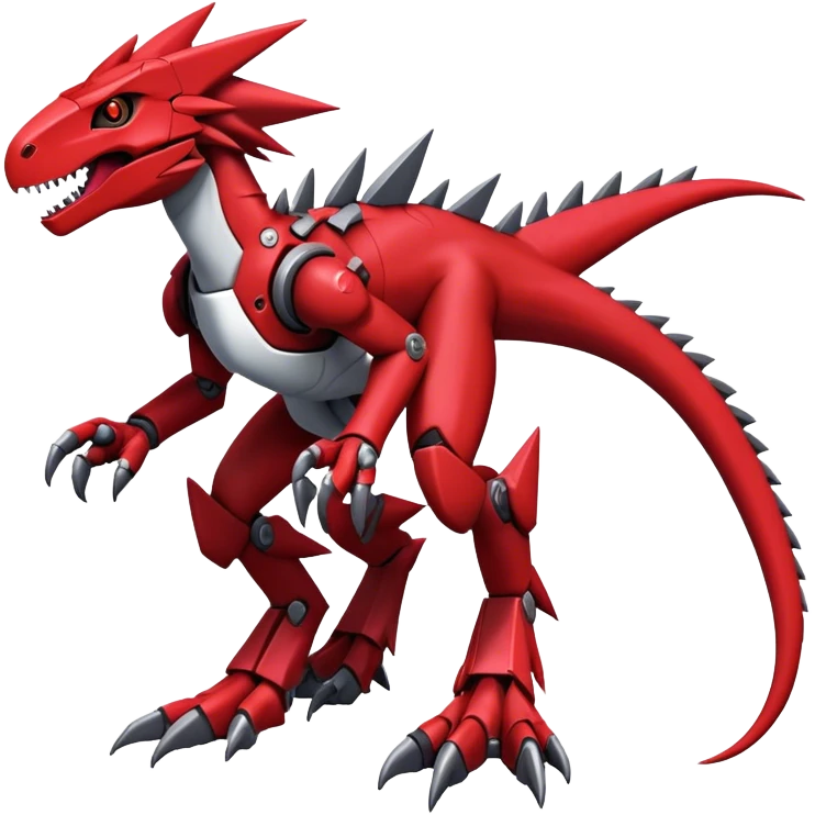 Spiky Cool Edgy Futuristic Red Digimon-Fakemon-Guilmon-Velociraptor-Mecha full body emoji