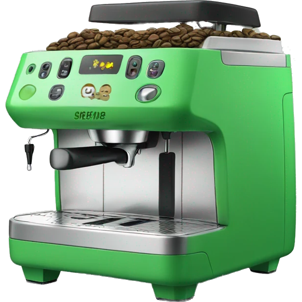 Green coffee machine with emoticons 🥹 emoji
