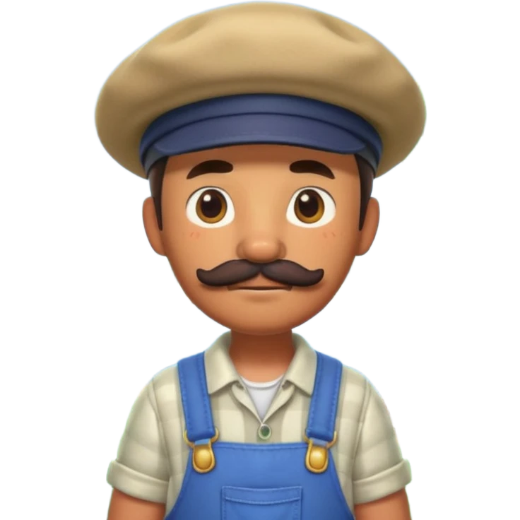 ANIMAL CROSSING CHARACTER ONLY: human famer with a beret and a mustache in the aninal crossing world 3d emoji
