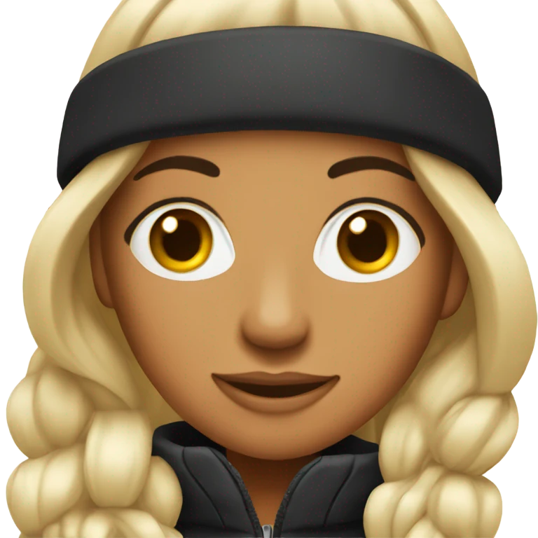 Tanned woman with long black hair as a ski girl emoji