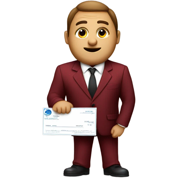 fat guy in dark red velvet suit holding cheque emoji