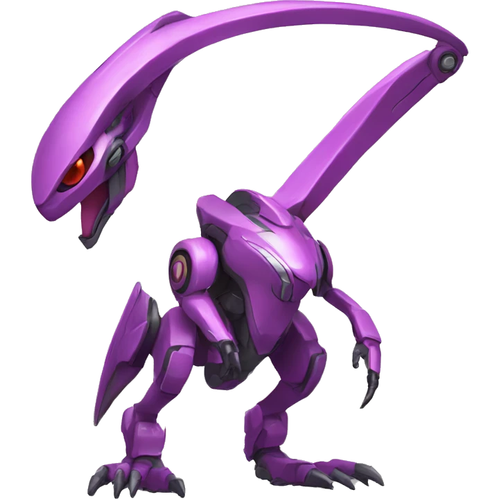 a Genesect-Raptor-Fakémon—hybrid with a futuristic visor-helmet full body emoji