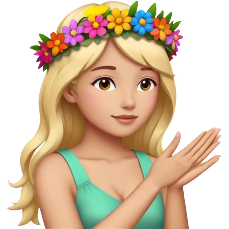 ผู้หญิงหันข้าง พนมมือสวัสดี มีดอกไม้คาดที่หัว emoji