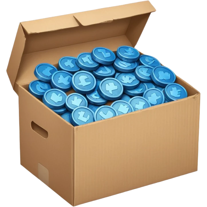 blue coins credit in a cardboard package emoji
