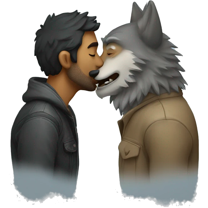 wolf kissing wolf man emoji