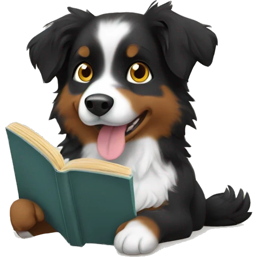 Small black australian shepherd dog reading emoji