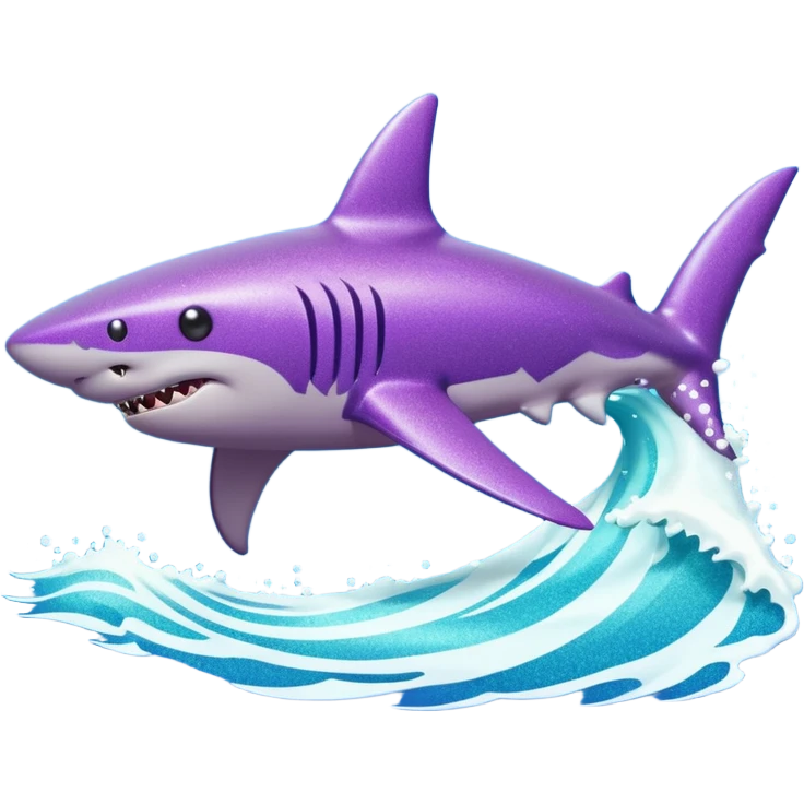 purple glitter shark on a cyan wave emoji