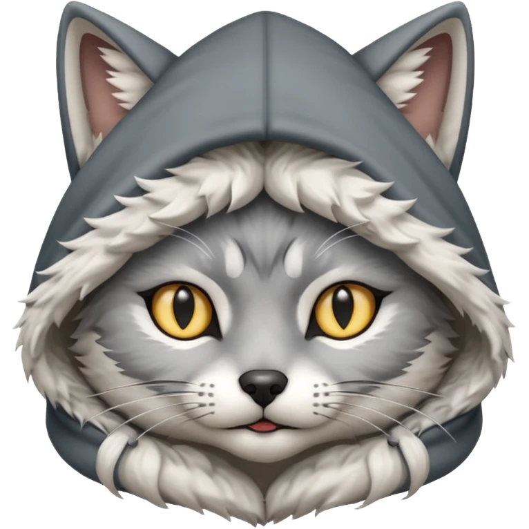a cat with a wolf's hood on its head
 emoji