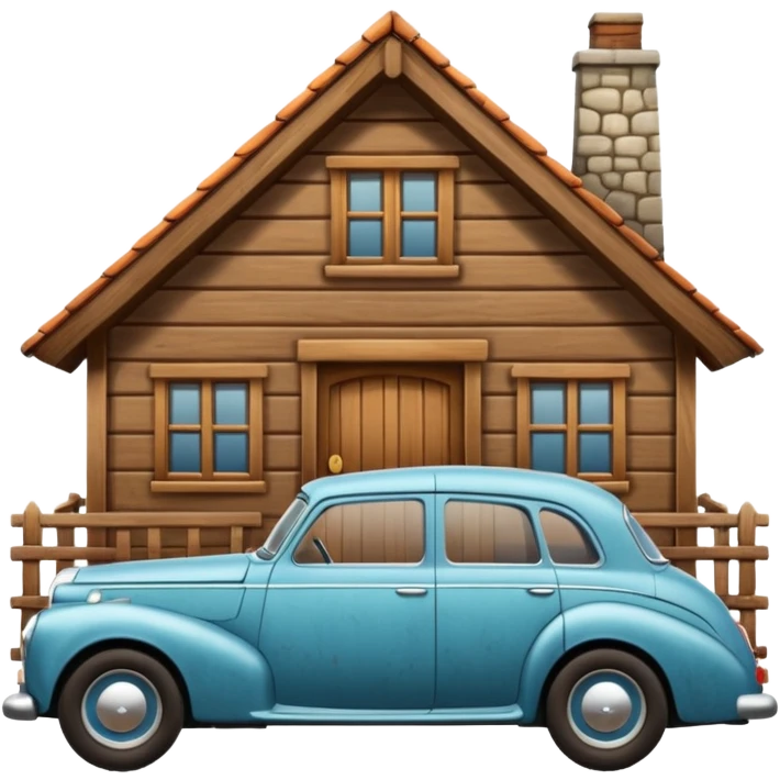 cottage with vintage car emoji