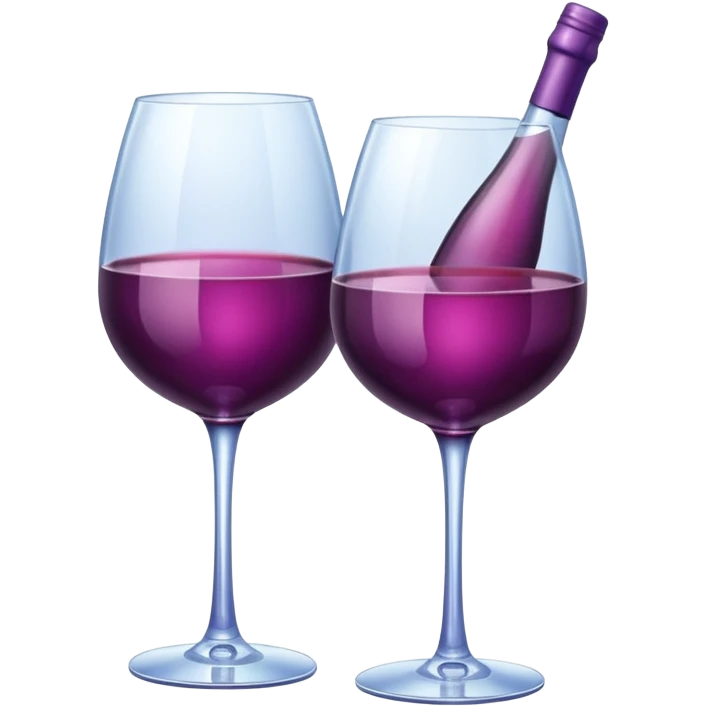 Realistic sparkling diamond glam bottle of Purple Wine and matching long stem wine glass. emoji