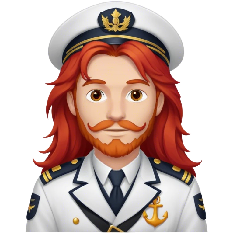 a male boat captain with long red hair no hair on face emoji