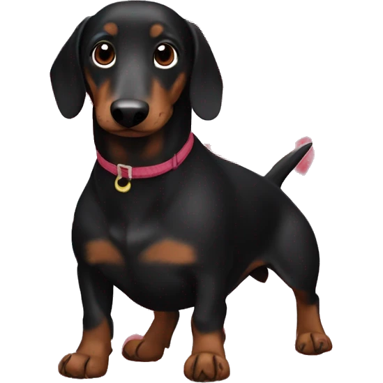 Black dachshund poops with hearts emoji