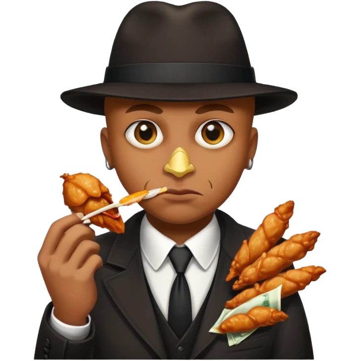 Gangster with money signs for eyes eating a chicken wing  emoji