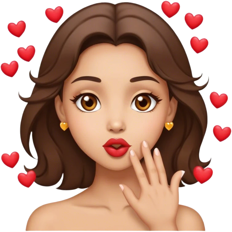Light skin brunette with light brown eyes blowing a kiss with little hearts  emoji